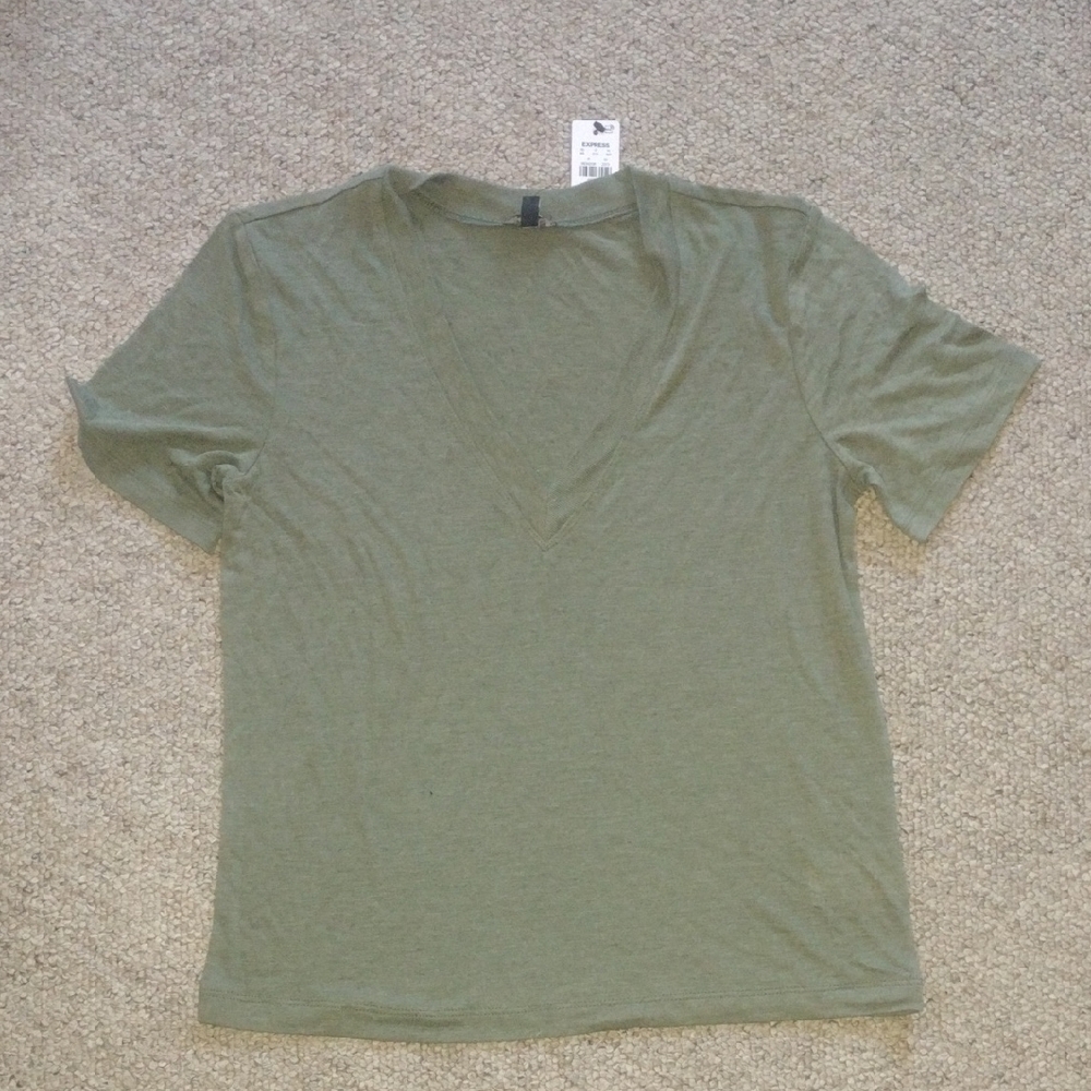 Express Olive Green V-Neck Top